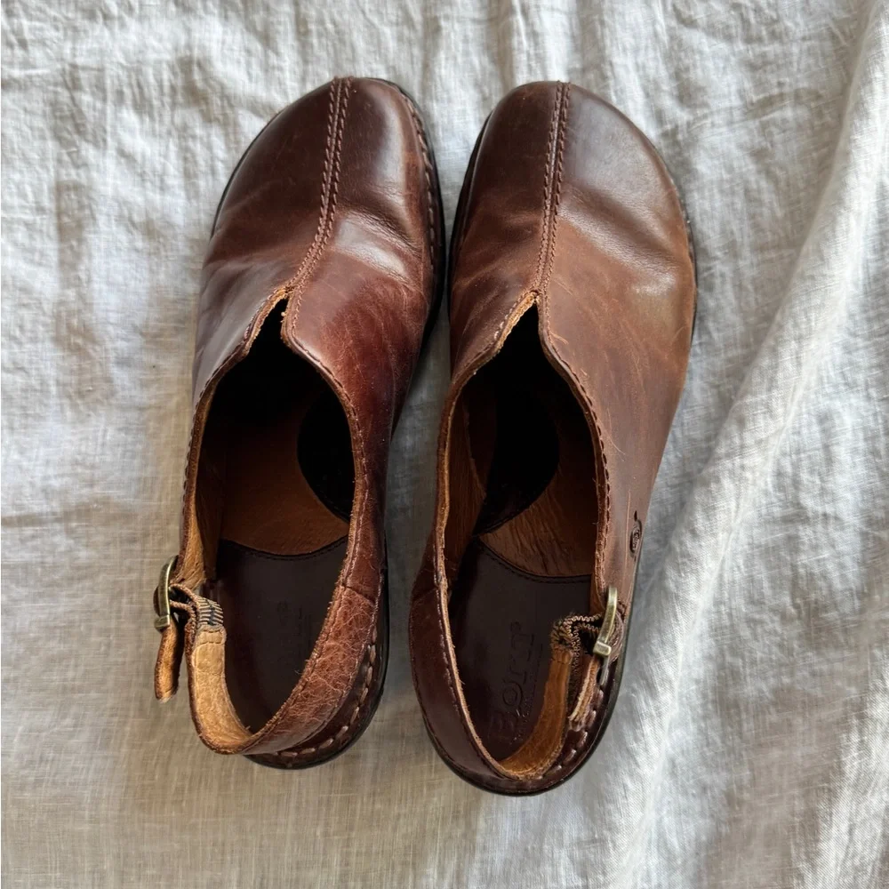 Born Flowers Slingback Wedge Clogs Size 10 Brown Leather